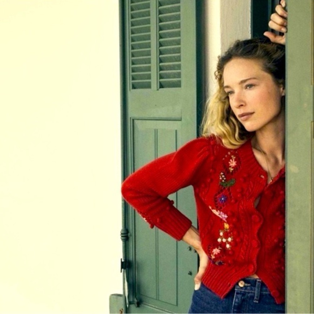 EUC Doen Forget-Me-Not Cardigan in Red size M